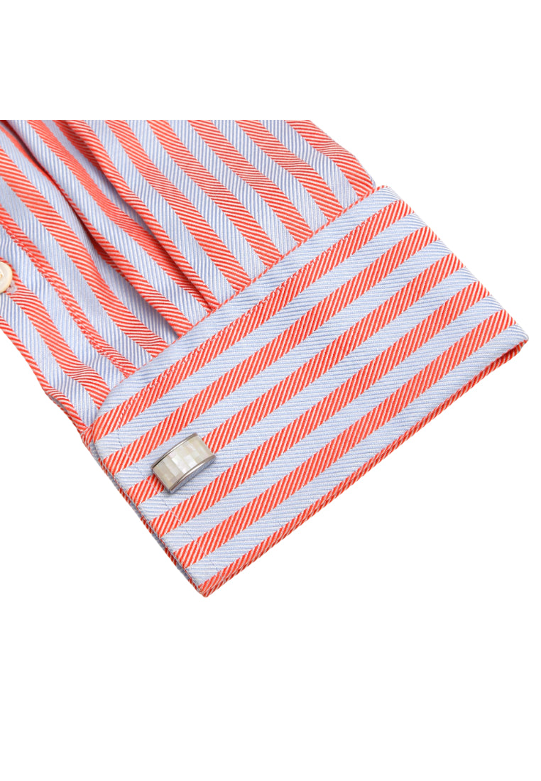 Pair Of Light Luxury Simple Art Shell Patch Design Silver Men's Cufflinks