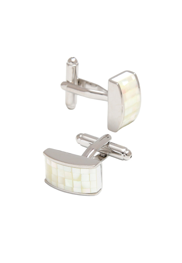 Pair Of Light Luxury Simple Art Shell Patch Design Silver Men's Cufflinks