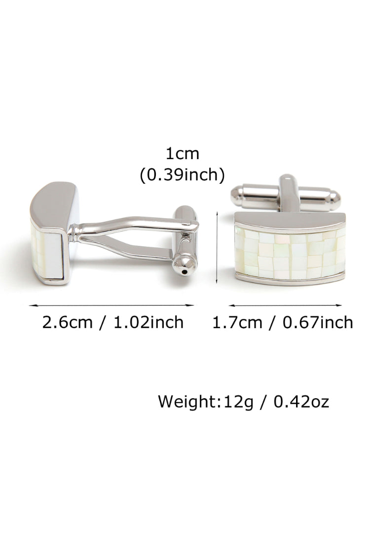 Pair Of Light Luxury Simple Art Shell Patch Design Silver Men's Cufflinks