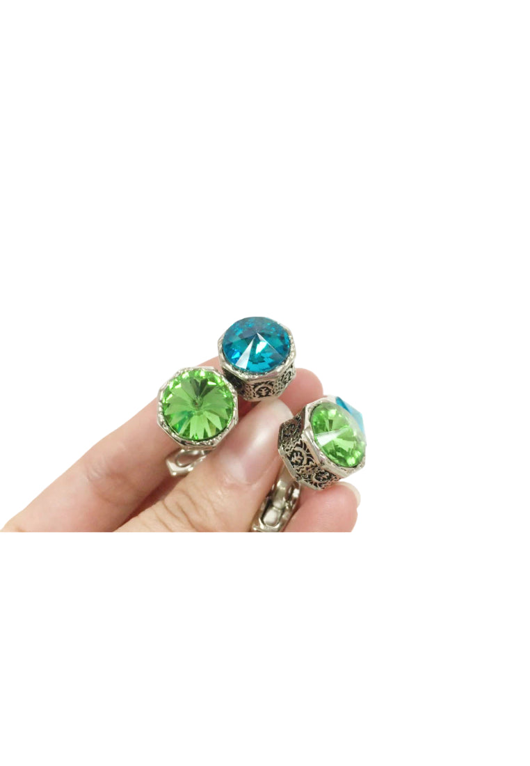 Men's Cufflinks Creative Exquisite Crystal Inlaid Blue Green Shirt Jewelry Pair