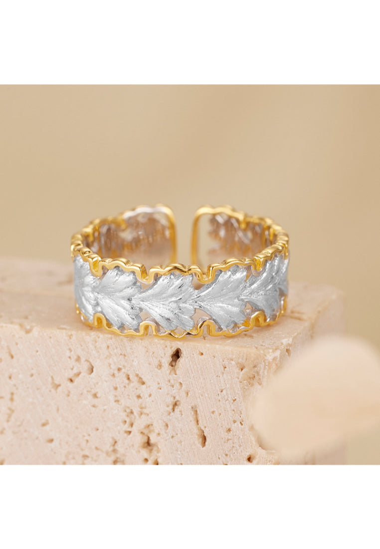 Pure 925 Silver Maple Retro Adjustable Ring