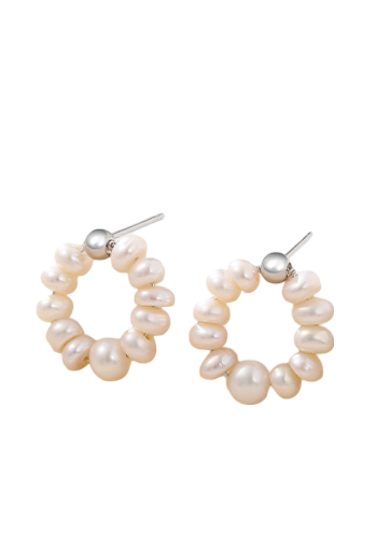 S925 Silver Stud Earrings with Near Round Baroque Pearls for Women, Fashionable and Versatile Jewelry