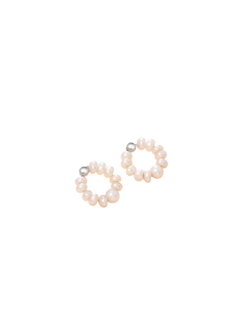 S925 Silver Stud Earrings with Near Round Baroque Pearls for Women, Fashionable and Versatile Jewelry