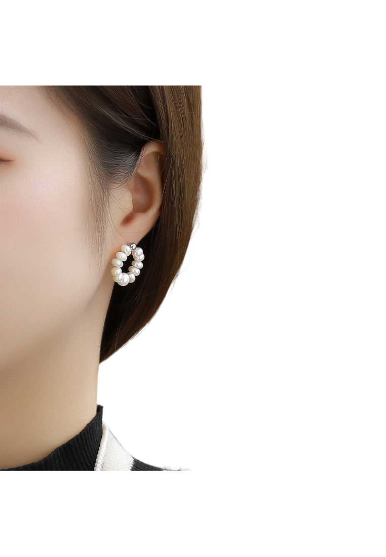 S925 Silver Stud Earrings with Near Round Baroque Pearls for Women, Fashionable and Versatile Jewelry