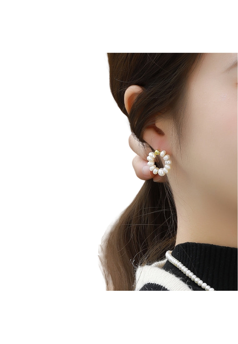 S925 Silver Stud Earrings with Near Round Baroque Pearls for Women, Fashionable and Versatile Jewelry