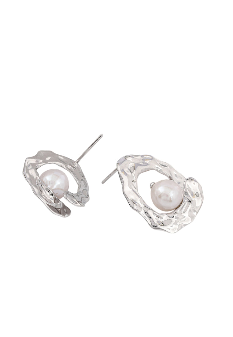 S925 Silver Geometric Baroque Stud Earrings with Gold and Silver Foil Pattern