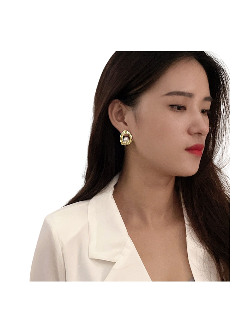 S925 Silver Geometric Baroque Stud Earrings with Gold and Silver Foil Pattern