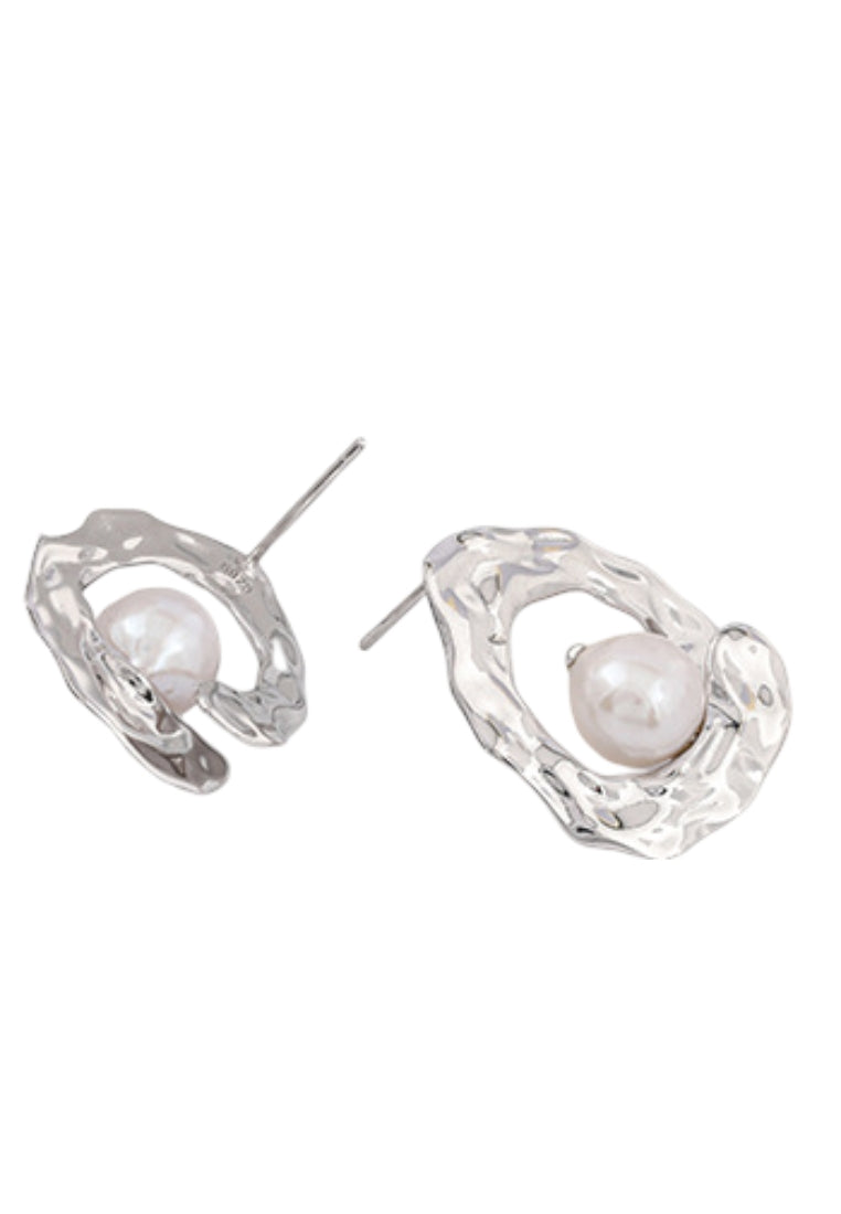 S925 Silver Geometric Baroque Stud Earrings with Gold and Silver Foil Pattern