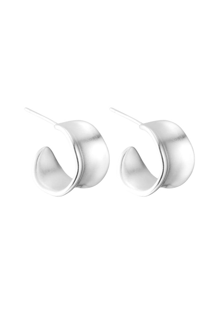 Emi Matsumoto S925 Silver Studs for Women, Irregular C Shaped Wide Style Earrings