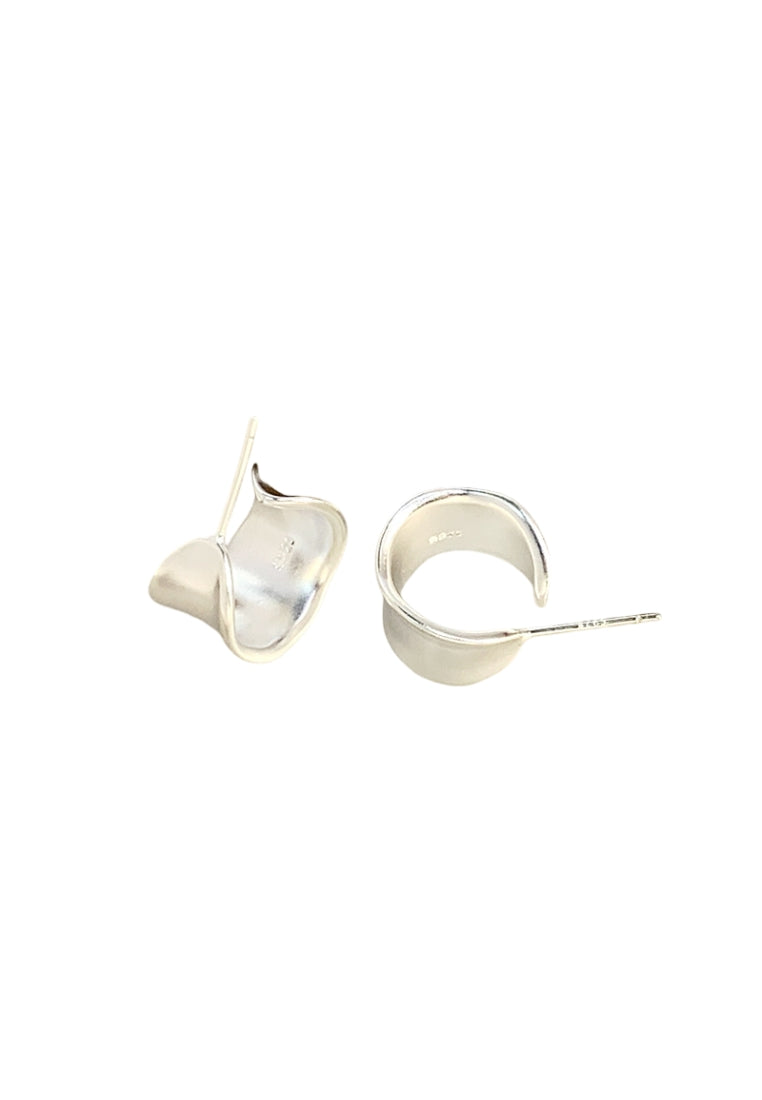 Emi Matsumoto S925 Silver Studs for Women, Irregular C Shaped Wide Style Earrings