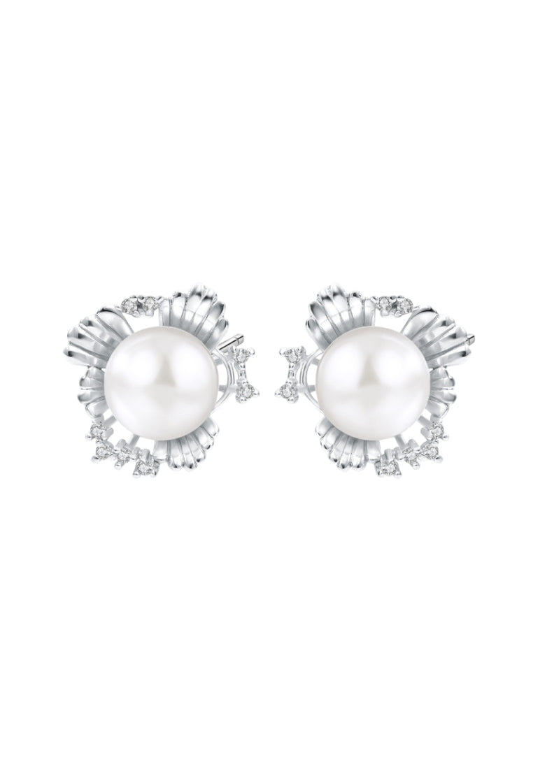 Sterling Silver Irregular Edged Pearl Stud Earrings for Women, Fashionable and Classy Design
