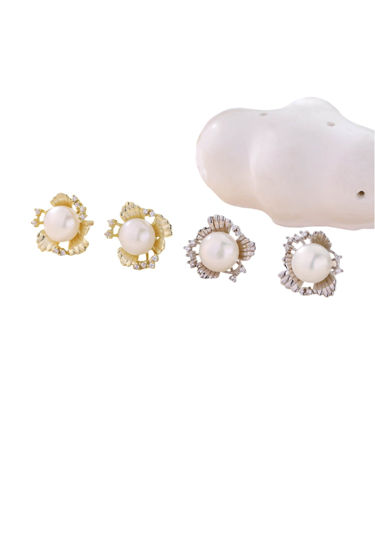 Sterling Silver Irregular Edged Pearl Stud Earrings for Women, Fashionable and Classy Design