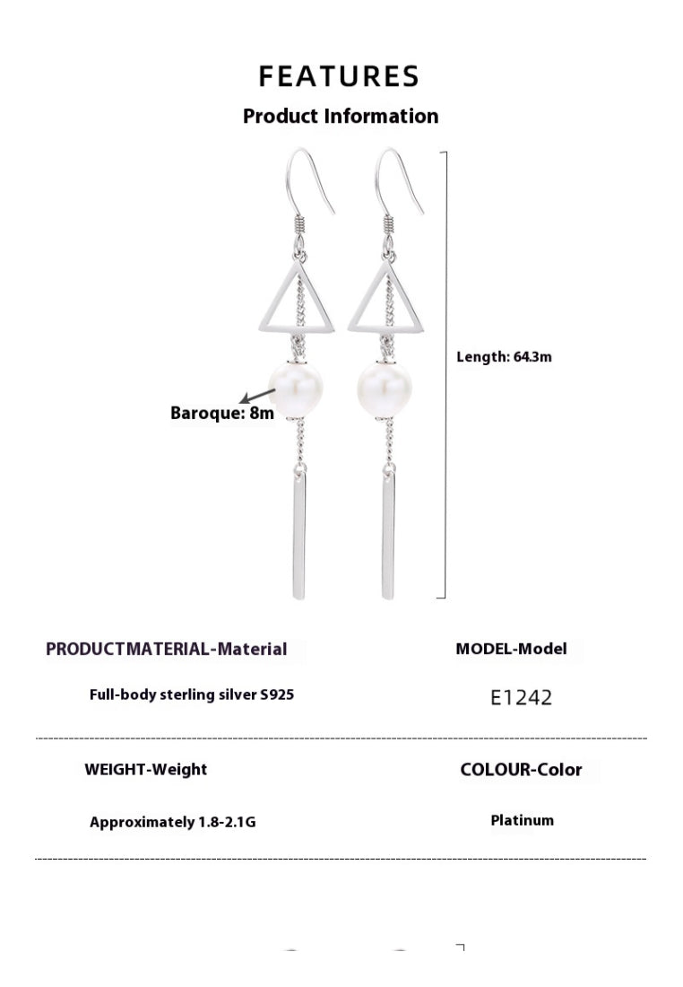 S925 Silver Baroque Pearl Earrings with Simple Design, Long Tassel Drops for Women