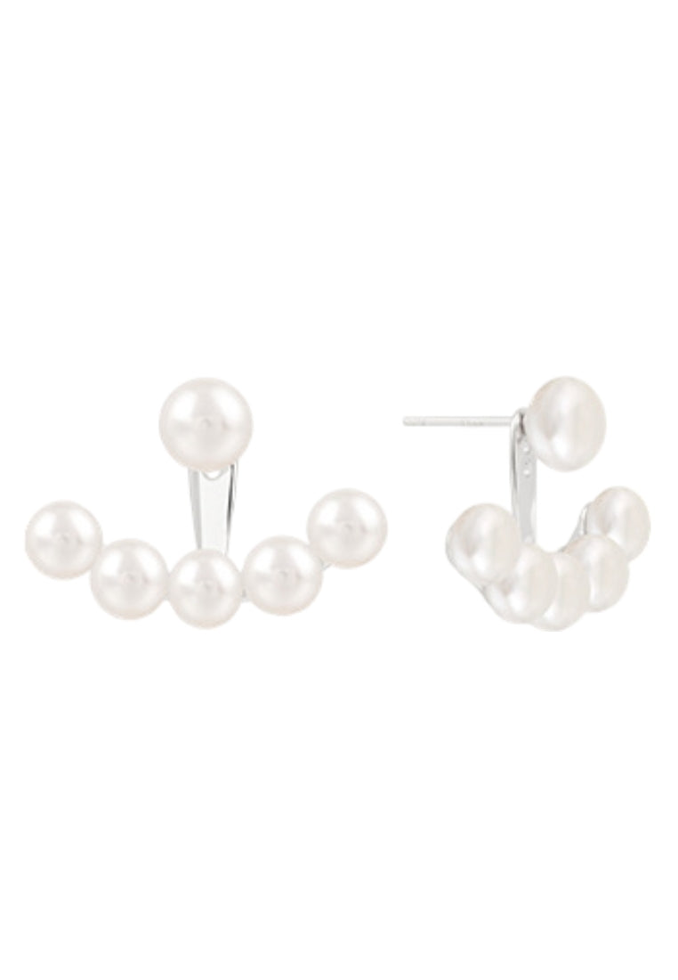 Sterling Silver Fan Shaped Pearl Stud Earrings with Smiling Face Design, High Quality and Versatile