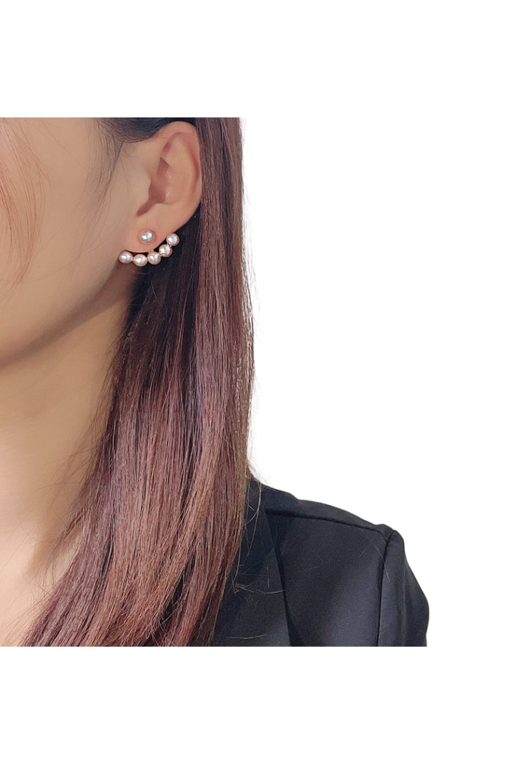 Sterling Silver Fan Shaped Pearl Stud Earrings with Smiling Face Design, High Quality and Versatile