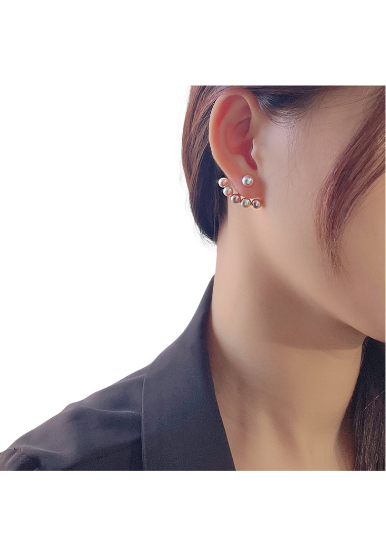 Sterling Silver Fan Shaped Pearl Stud Earrings with Smiling Face Design, High Quality and Versatile