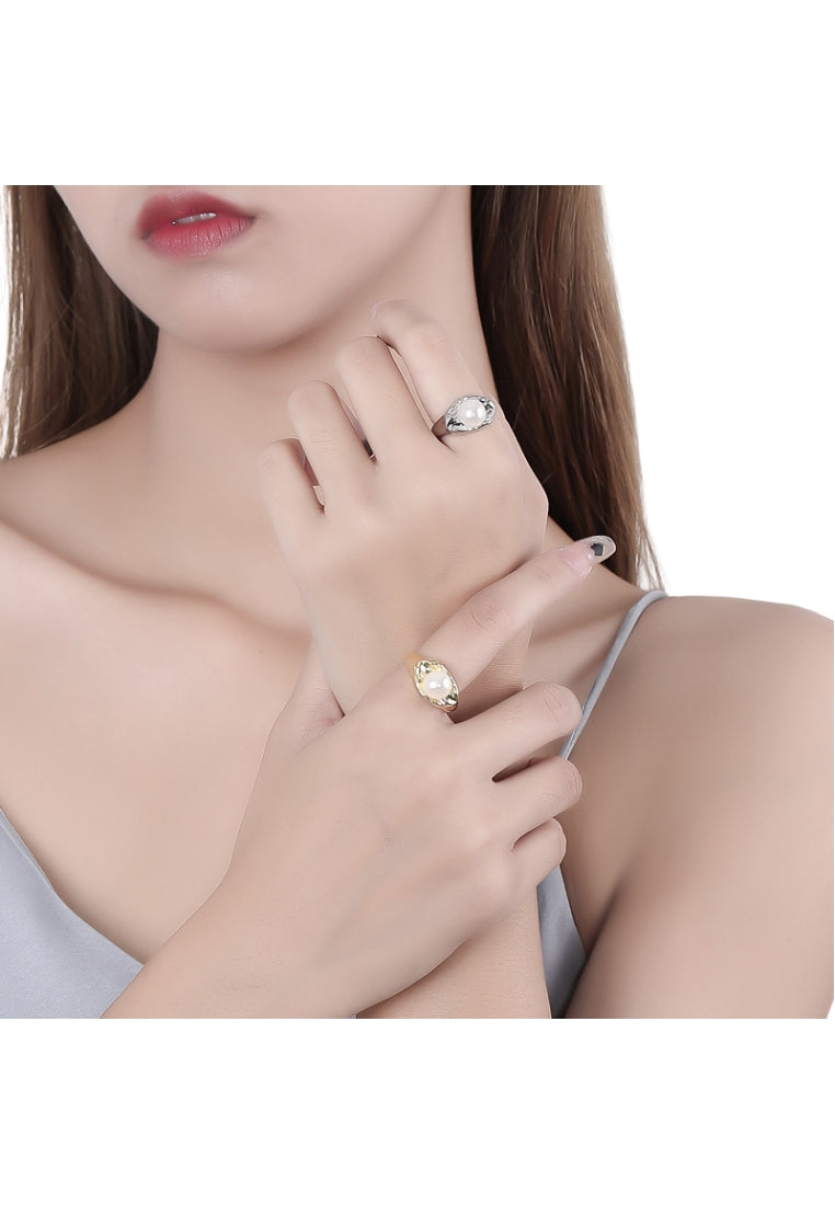 S925 Silver Leaf Pearl Ring