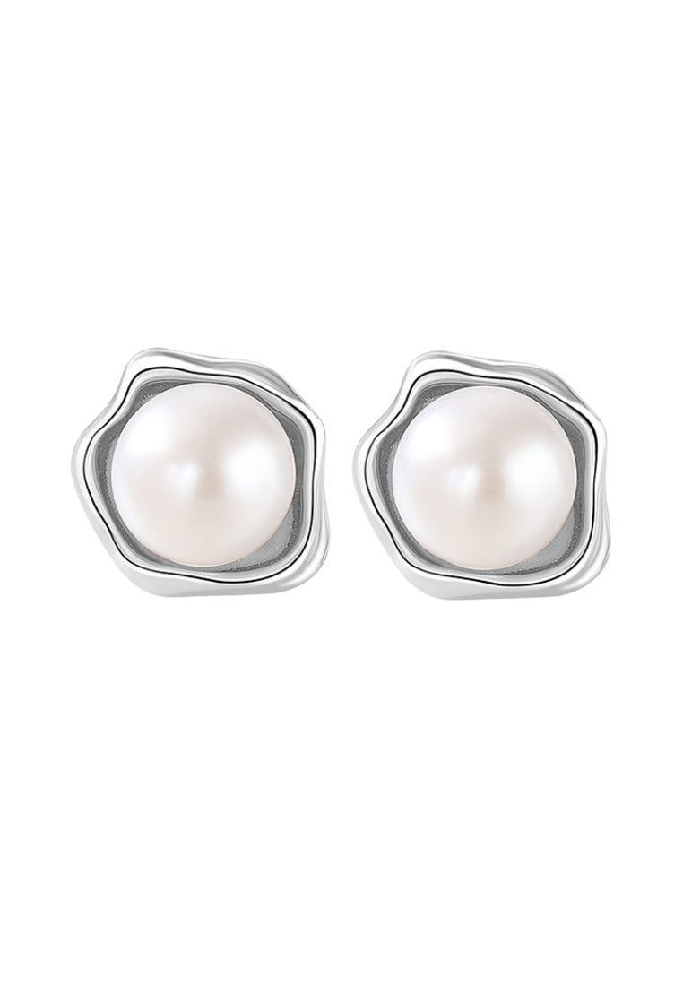 Sterling Silver Irregular Round Stud Earrings, Unique Design with Classy Style