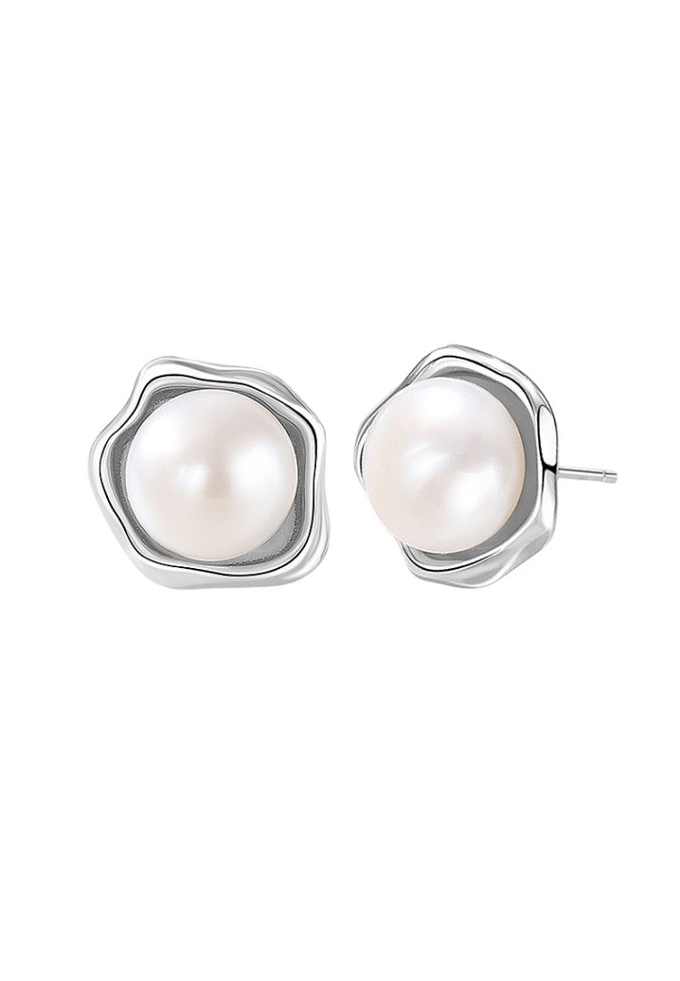 Sterling Silver Irregular Round Stud Earrings, Unique Design with Classy Style