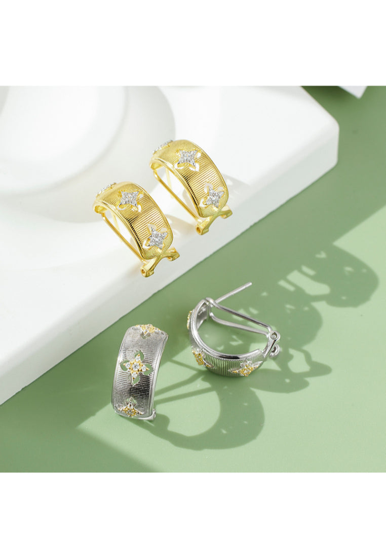 Two Tone Hollow Out 925 Silver Earrings