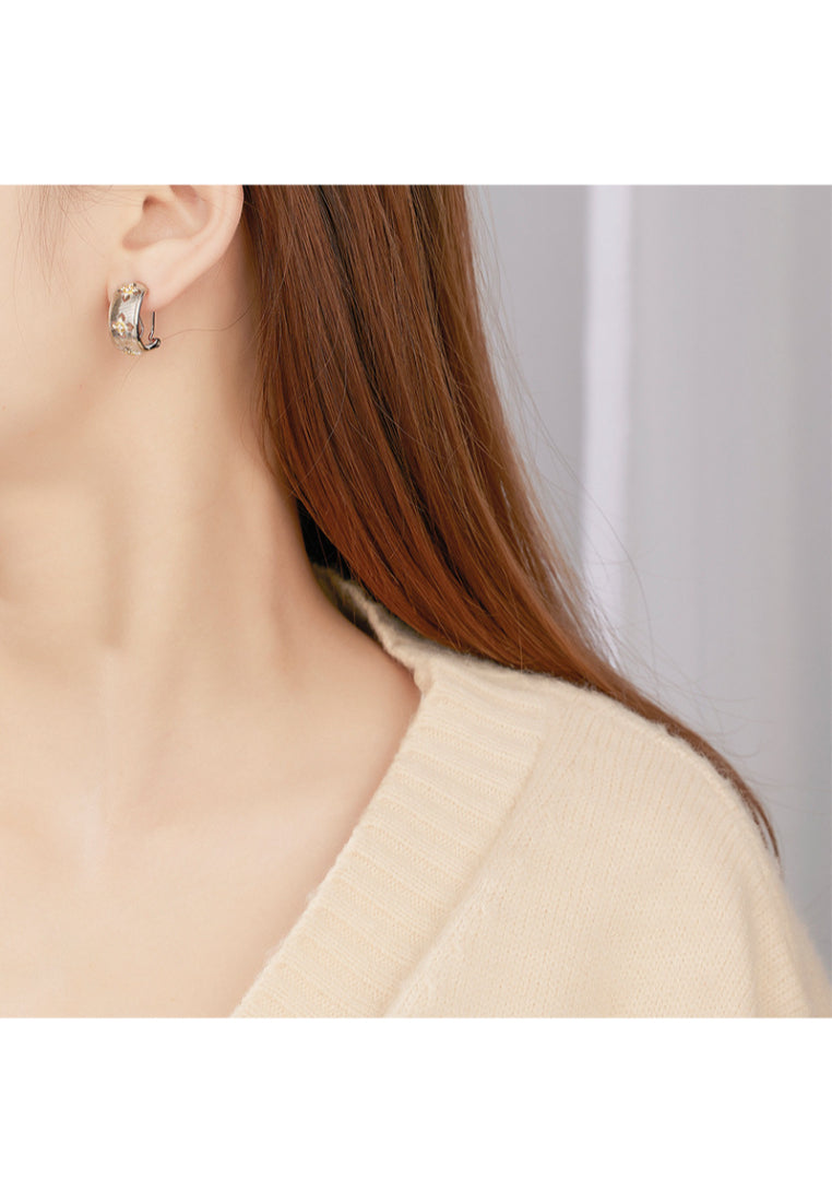 Two Tone Hollow Out 925 Silver Earrings