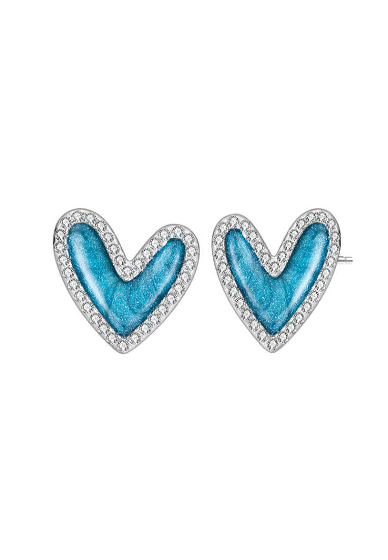 Sand Flow Love Heart 925 Silver Enamel Stud Earrings