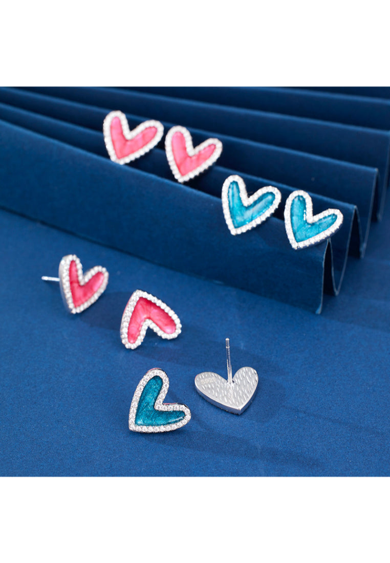 Sand Flow Love Heart 925 Silver Enamel Stud Earrings