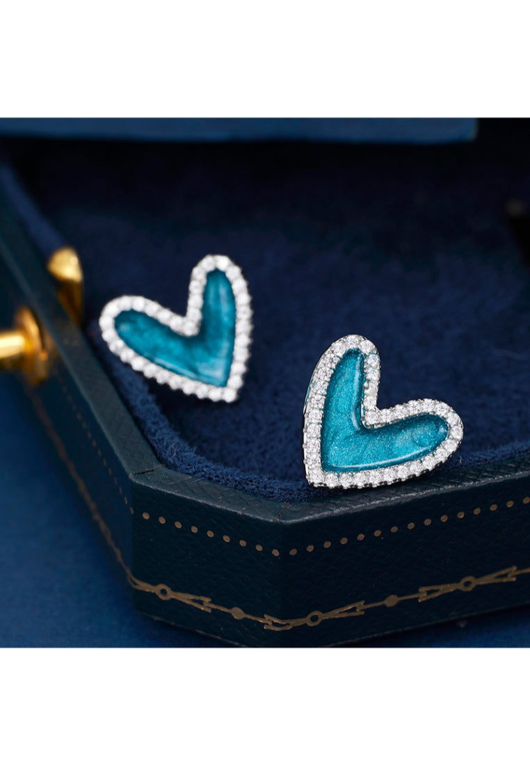 Sand Flow Love Heart 925 Silver Enamel Stud Earrings