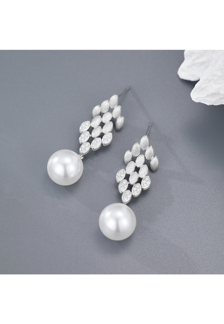 Wheat Spike Zircon 925 Silver Pearl Stud Earrings