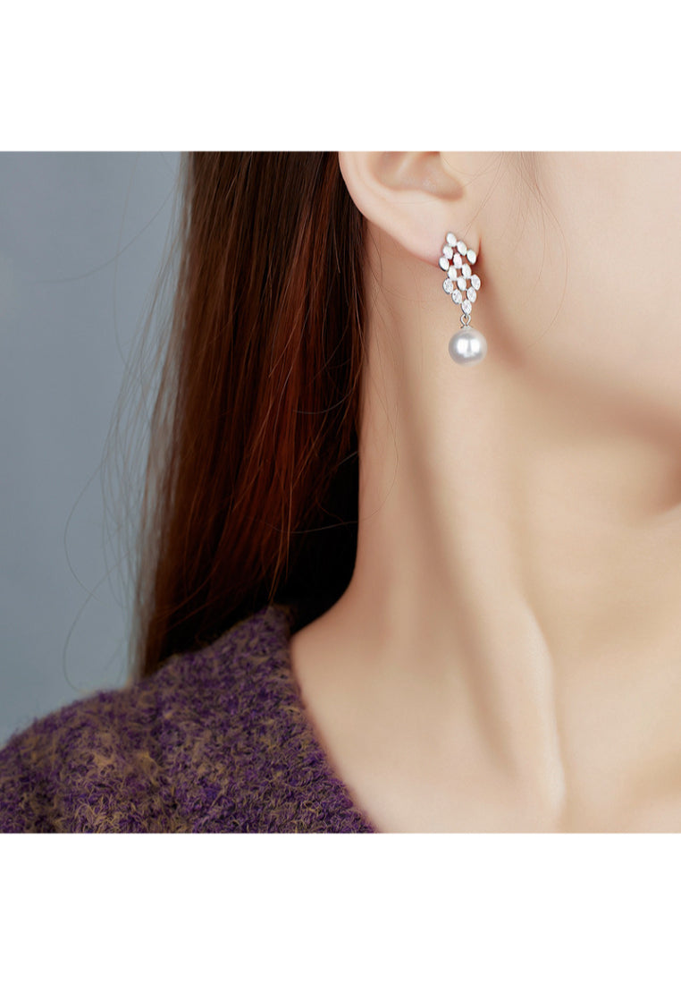 Wheat Spike Zircon 925 Silver Pearl Stud Earrings