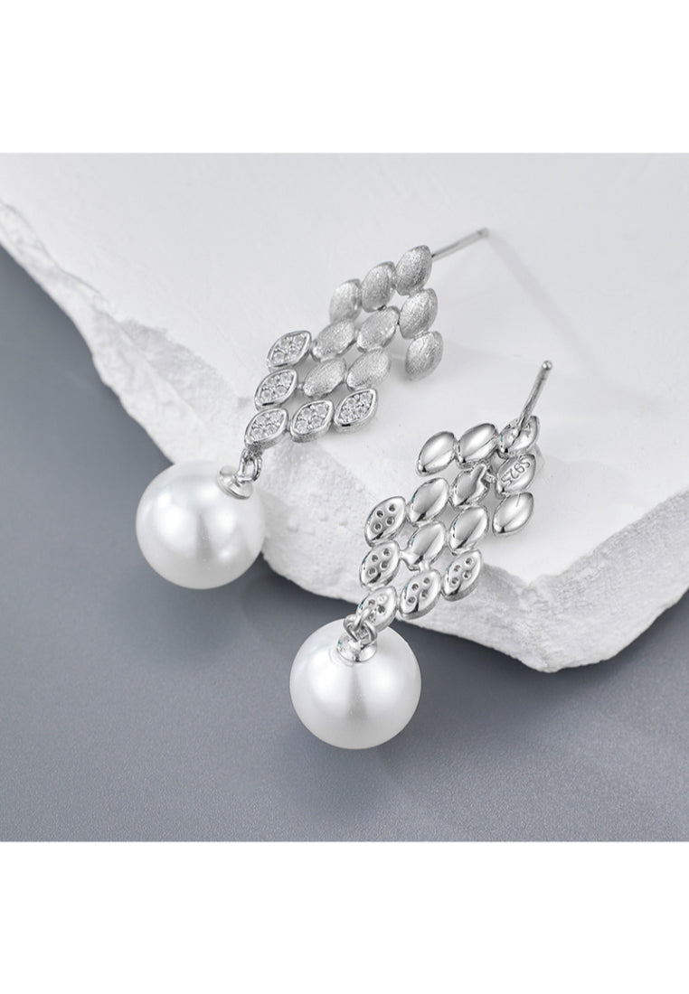 Wheat Spike Zircon 925 Silver Pearl Stud Earrings