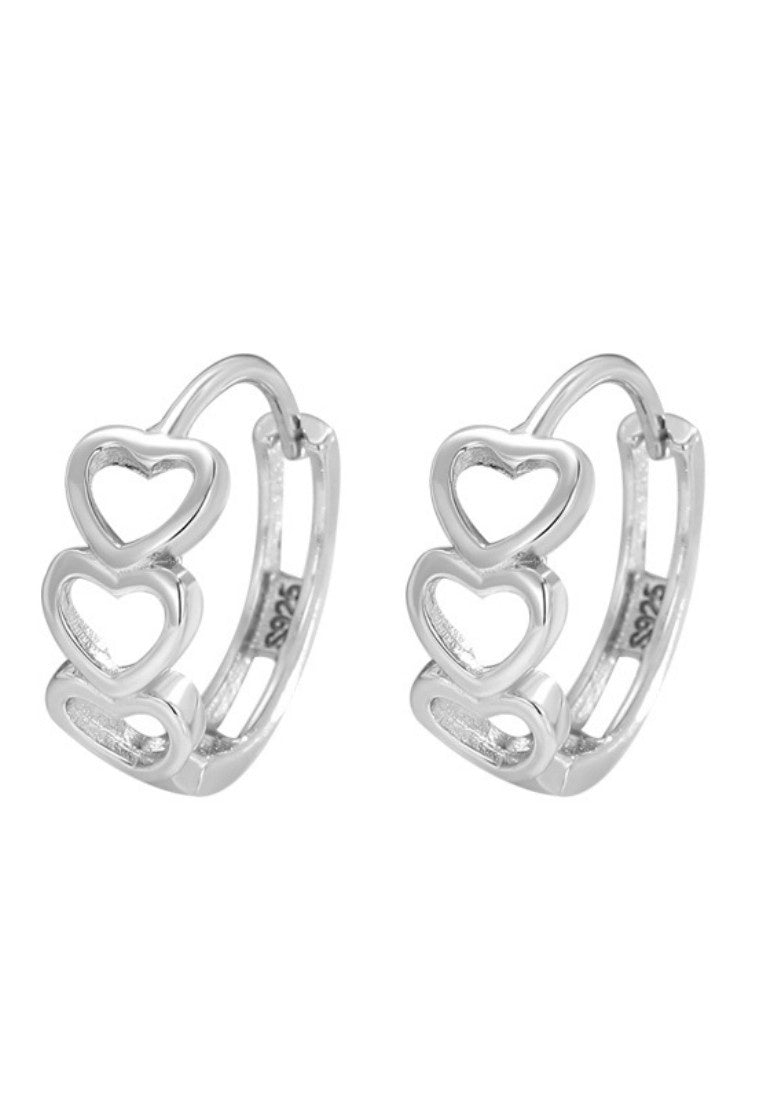 Set of 2 Pair Earrings - Sterling Silver Heart Hypoallergenic Ear Clip Earrings