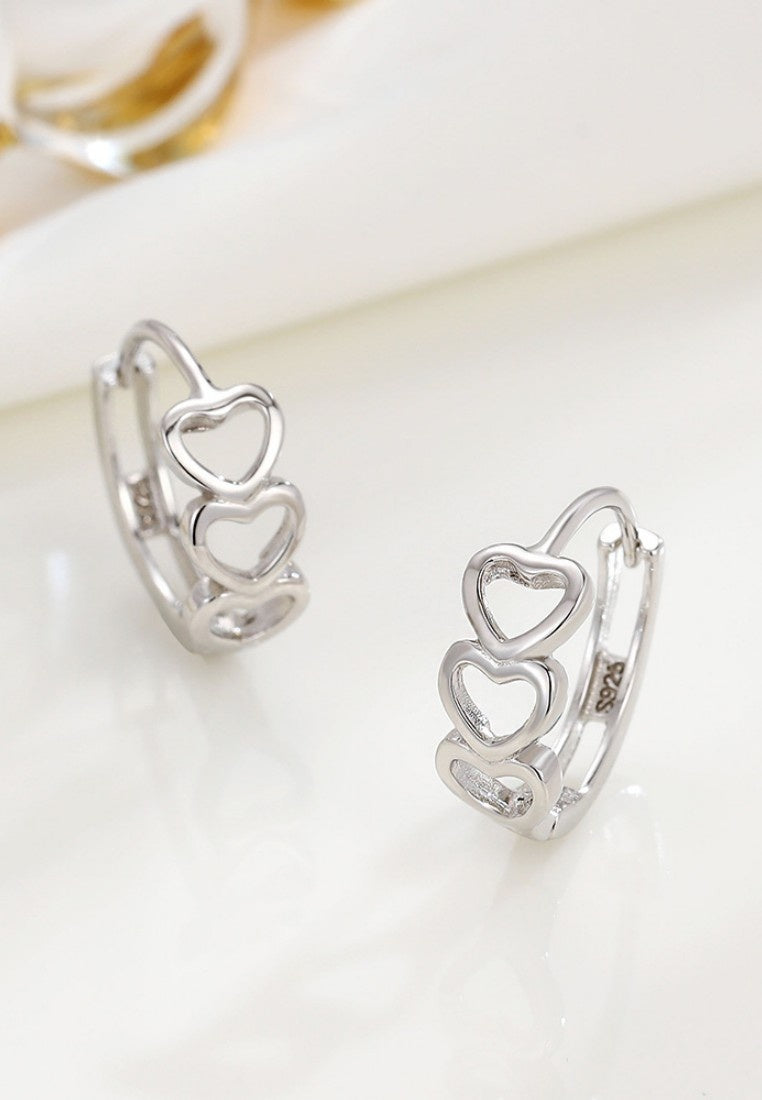 Set of 2 Pair Earrings - Sterling Silver Heart Hypoallergenic Ear Clip Earrings