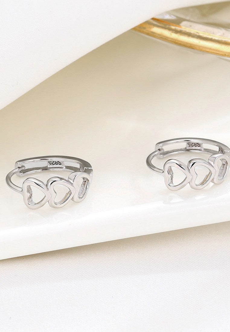 Set of 2 Pair Earrings - Sterling Silver Heart Hypoallergenic Ear Clip Earrings