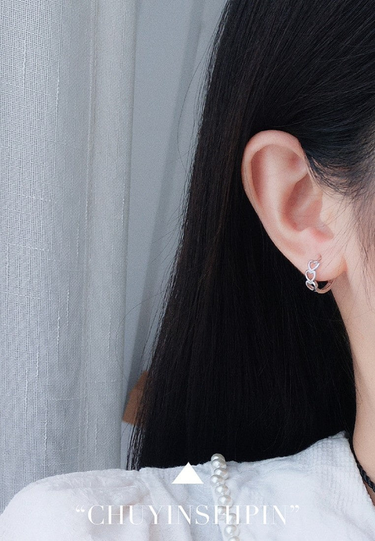 Set of 2 Pair Earrings - Sterling Silver Heart Hypoallergenic Ear Clip Earrings