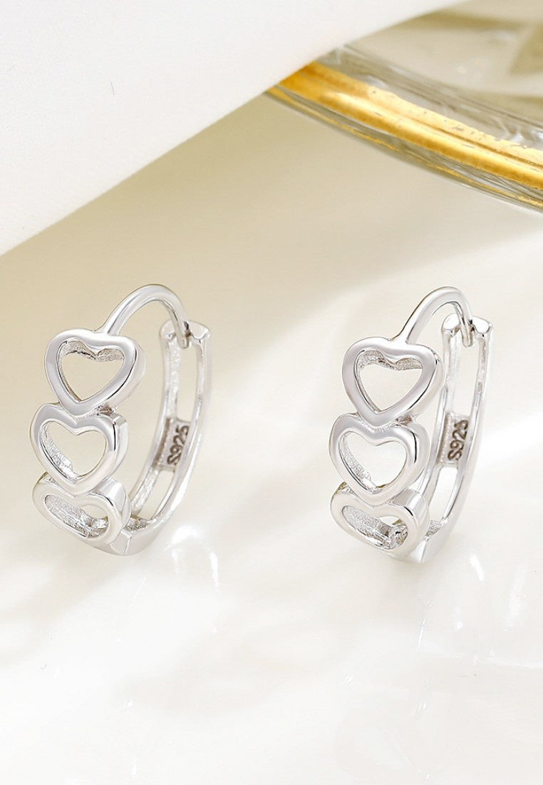 Set of 2 Pair Earrings - Sterling Silver Heart Hypoallergenic Ear Clip Earrings