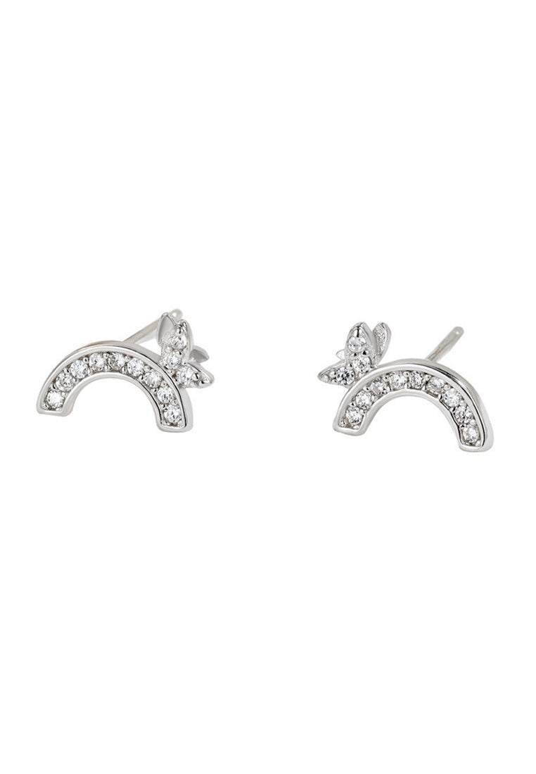 Set of 2 Pair Earrings - Sterling Silver Diamond Rainbow Hypoallergenic Stud Earrings