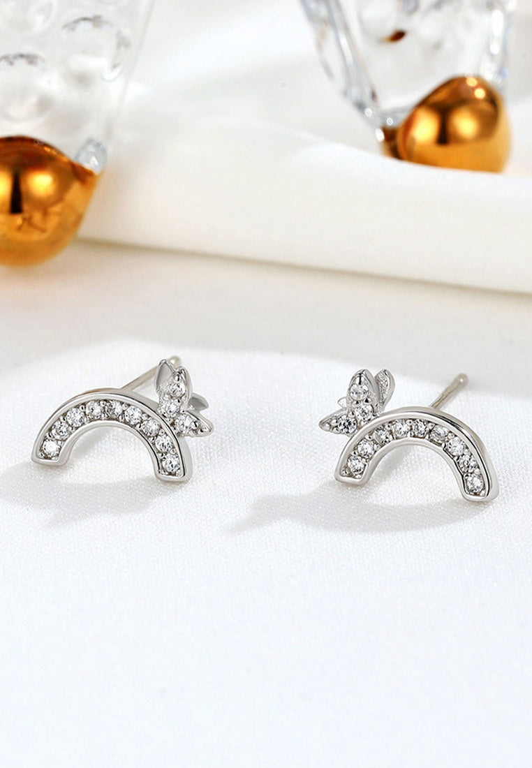 Set of 2 Pair Earrings - Sterling Silver Diamond Rainbow Hypoallergenic Stud Earrings