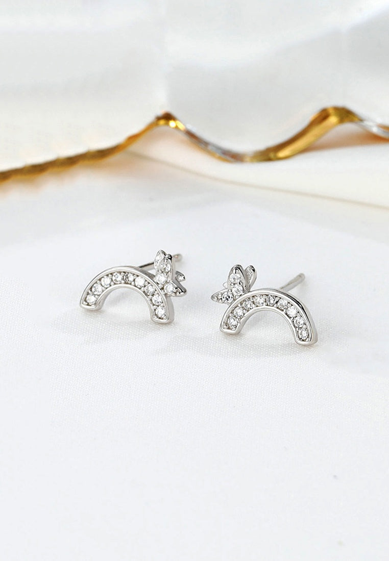 Set of 2 Pair Earrings - Sterling Silver Diamond Rainbow Hypoallergenic Stud Earrings