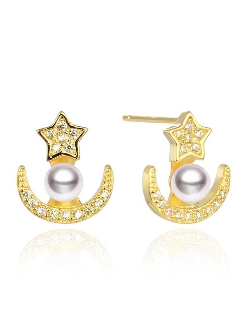 Sterling Silver Star and Moon Zircon Accessory Earrings