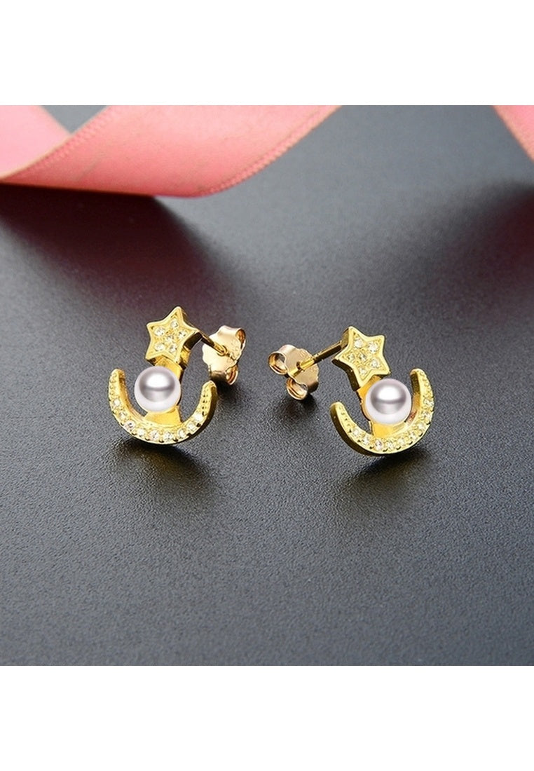Sterling Silver Star and Moon Zircon Accessory Earrings