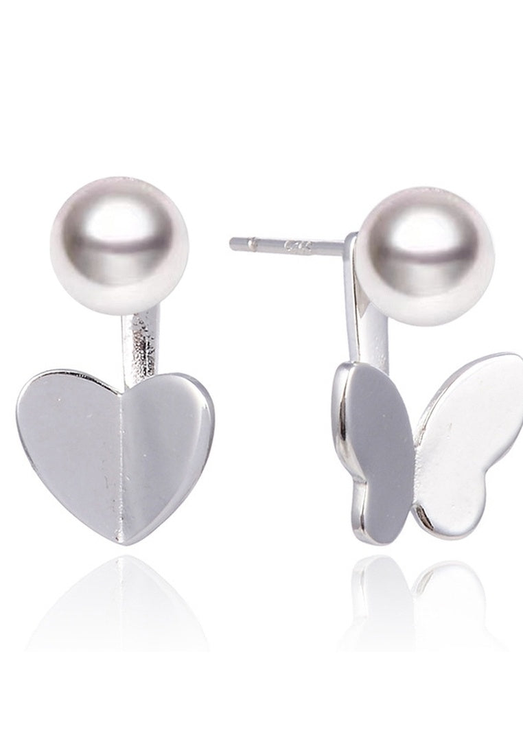 Butterfly Heart Sterling Silver Stud Earrings