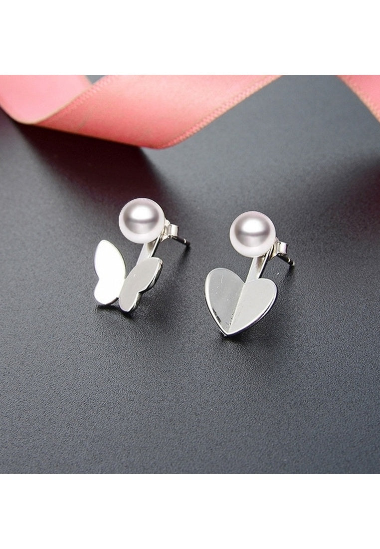 Butterfly Heart Sterling Silver Stud Earrings