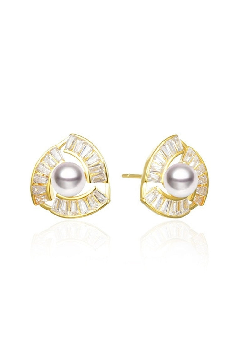 Beaded Zircon Gold Earrings