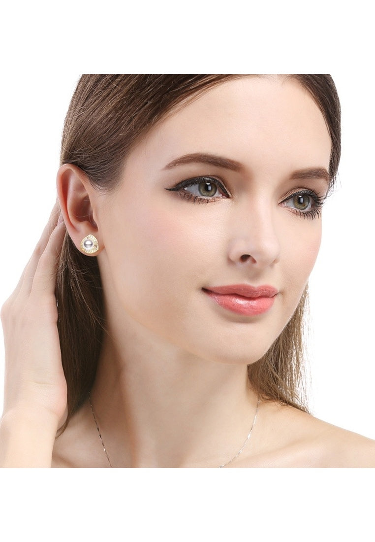 Beaded Zircon Gold Earrings