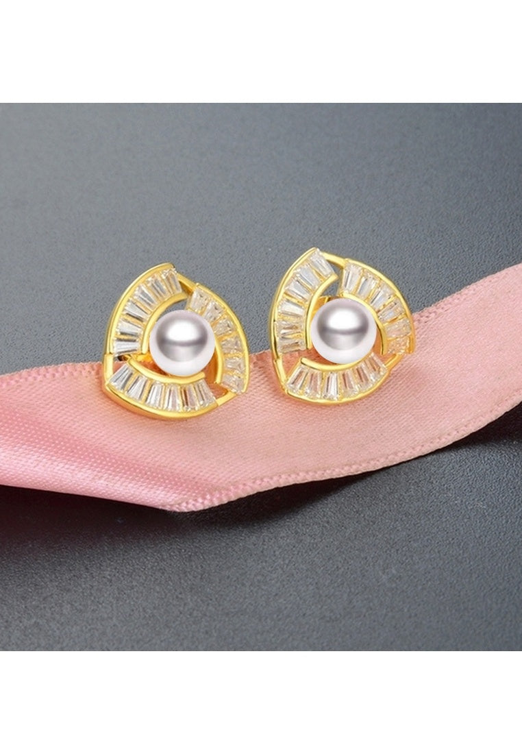 Beaded Zircon Gold Earrings