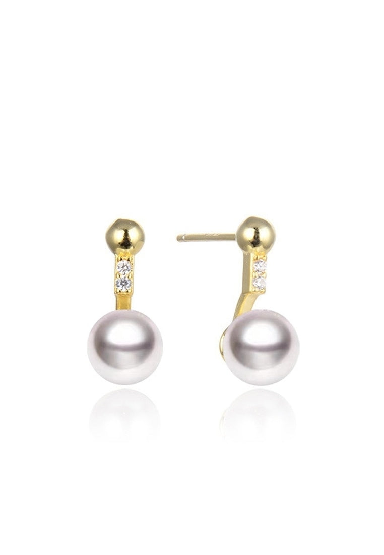 18K Gold Plated Diamond Pearl Stud Earrings