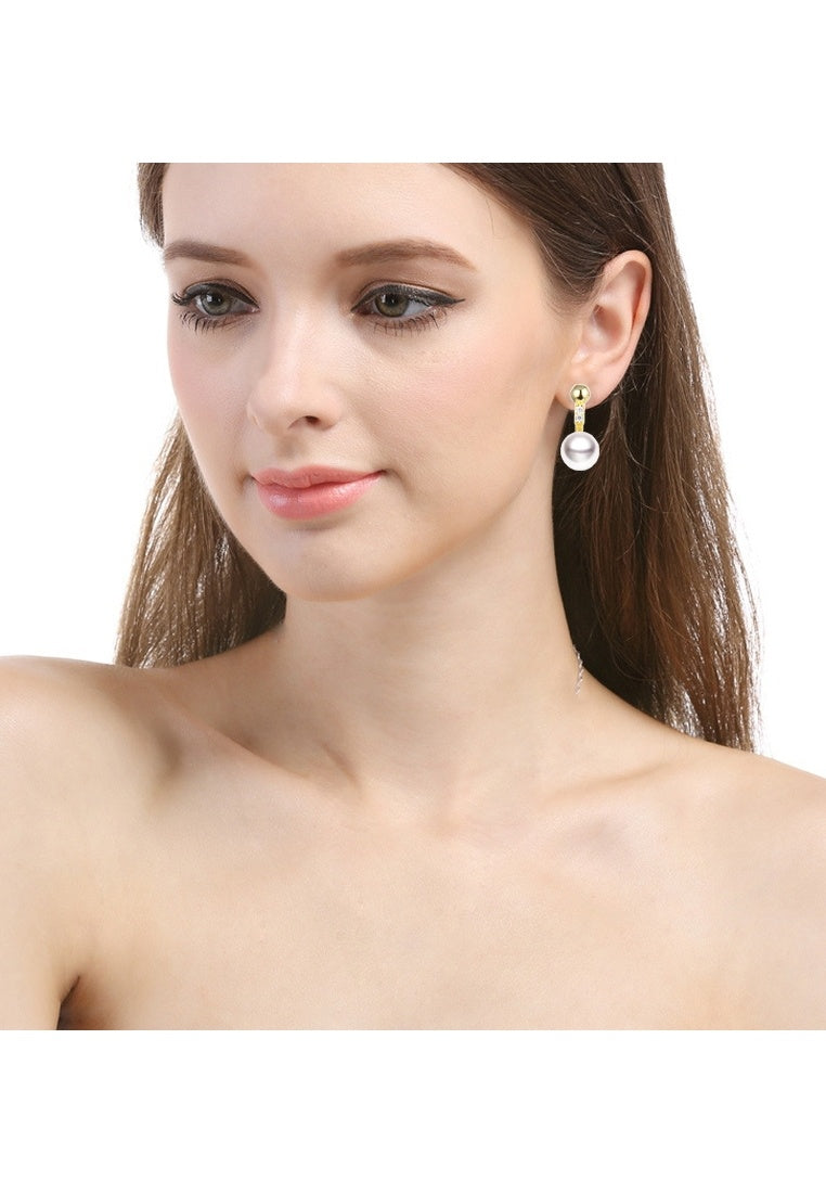 18K Gold Plated Diamond Pearl Stud Earrings