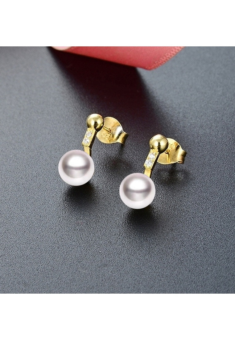 18K Gold Plated Diamond Pearl Stud Earrings
