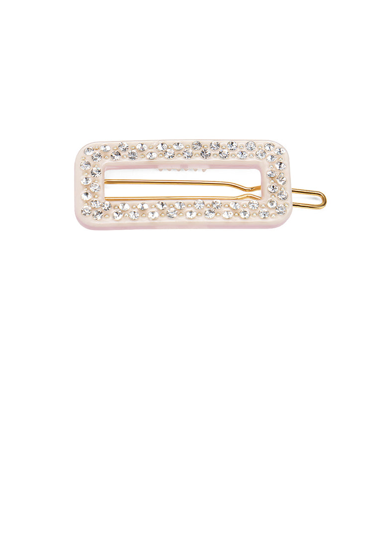 Fashion And Simple Light Pink Hollow Geometric Hair Clip With Cubic Zirconia - Luxurious Look - Vibrant Color